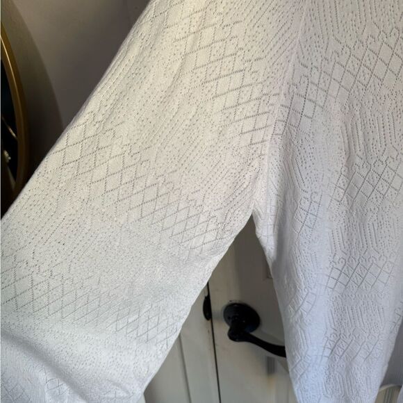 Torrid Pointelle White Tie Neck Lightweight Sweater Pullover - Picture 8 of 9